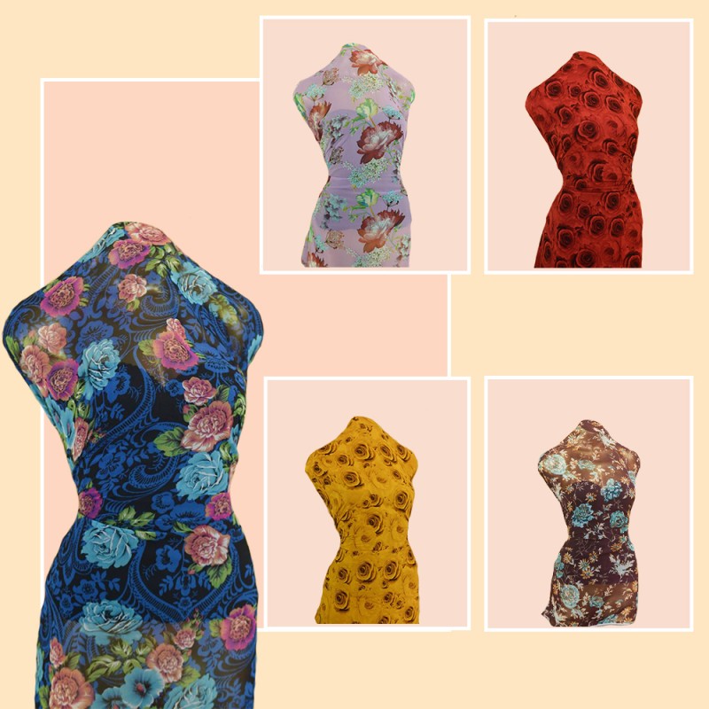 Kebaya bahan katun motif bunga mawar