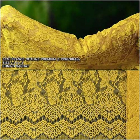 Kebaya Bahan Semi Prancis Premium 2 Pinggiran Warna Kuning Sandat